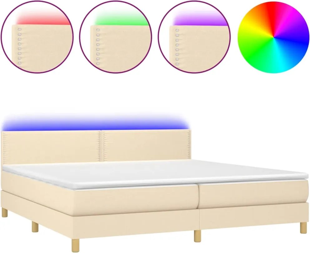 vidaXL krémszínű szövet rugós és LED-es ágy matraccal 200 x 200 cm
