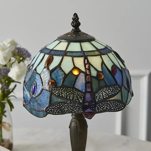 Endon klasszikus tiffany asztali lámpa dragonfly blue sötétbarna sokszínű end64088
