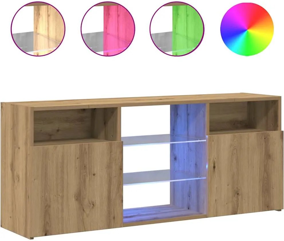vidaXL kézműves tölgy szerelt fa TV-szekrény LED-ekkel 120x30x50 cm