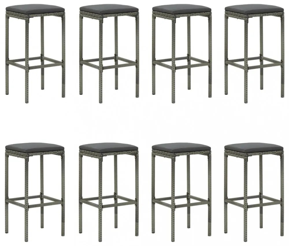 9 részes szürke polyrattan kerti bárszett párnákkal