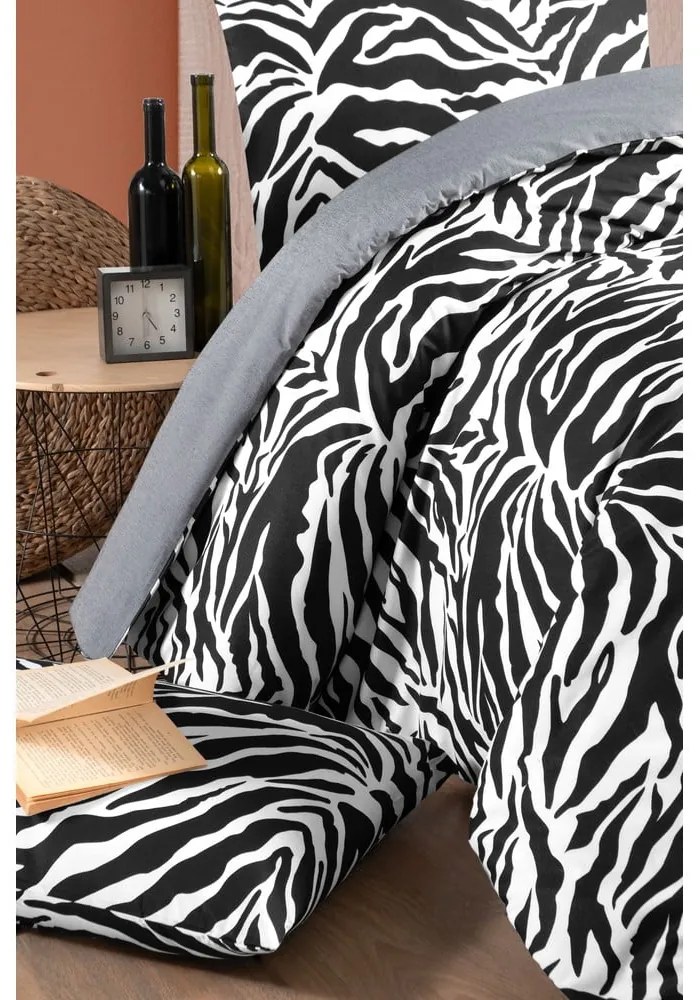 Fekete-fehér kétszemélyes-hosszabbított pamut ágyneműhuzat lepedővel 200x220 cm – Mila Home