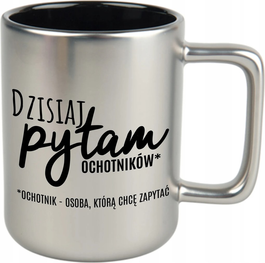 Bögre Matt Ezüst Fekete Belső 360ml Vicces Ajándék Önkénteseknek