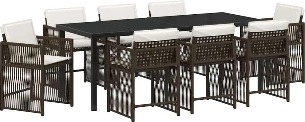 vidaXL Kert étkező szett 9 pcs Barna polirattan
