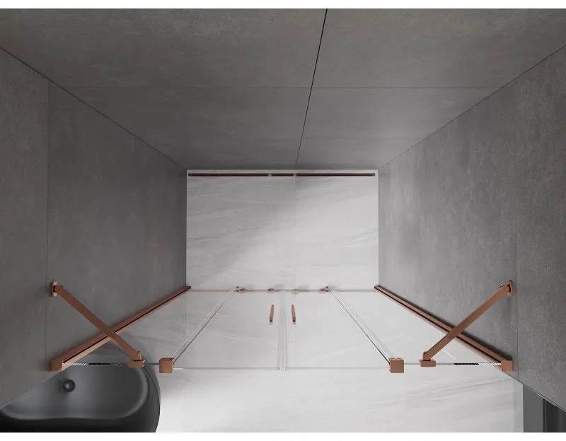 Mexen Velar Duo, nyitható tolóajtó 160x200 cm, 8mm átlátszó üveg, rózsa arany, 871-160-000-02-60