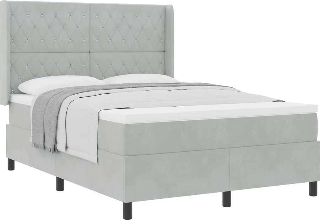 vidaXL Boxrugós ágy matracmal Világosszürke 140 x 190 cm Bársony