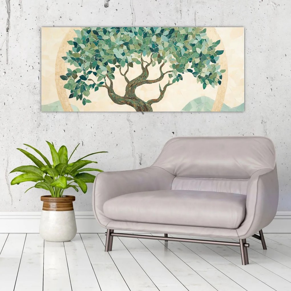 Kép – Elegáns mozaik fával (120x50 cm)