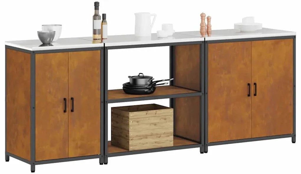 Konyhai Tároló Készlet polcokkal 3 pcs Rozsdás 240 x 50 x 92 cm