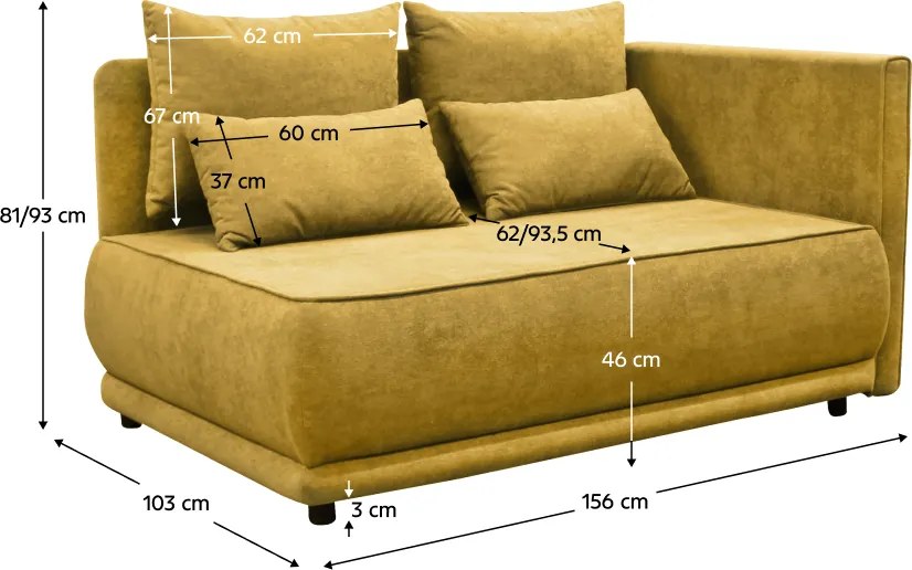 Kihúzható kanapé, mustárszínű, jobbos, LIAMI