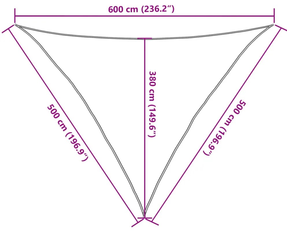 világosszürke háromszög alakú HDPE napvitorla 160 g/m² 5x5x6 m
