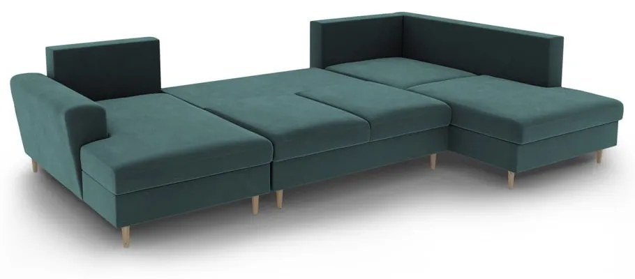 Petróleum színű bársony kinyitható tárolóhelyes sarokkanapé (jobb oldali-U alakú) Kyoto – Cosmopolitan Design