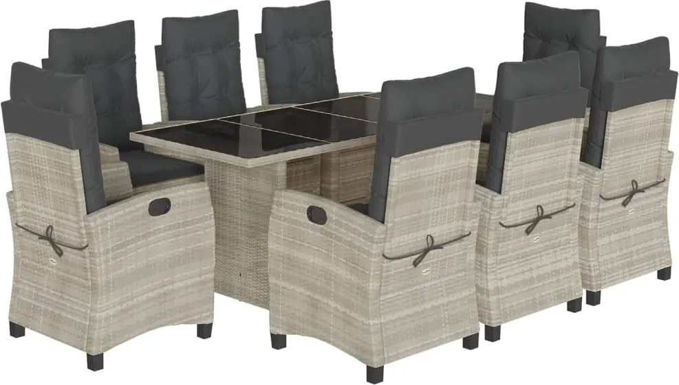 vidaXL 9részes világosszürke polyrattan kerti étkezőgarnitúra párnával