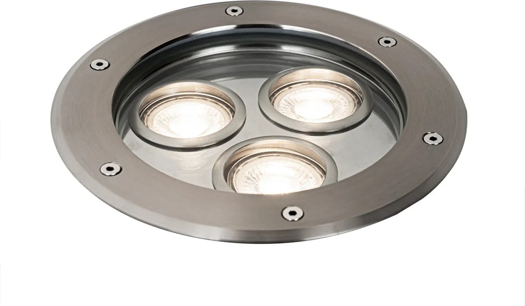 3 darabos modern földbe süllyeszthető lámpa szett acél 3-fényes IP65 - Tribus