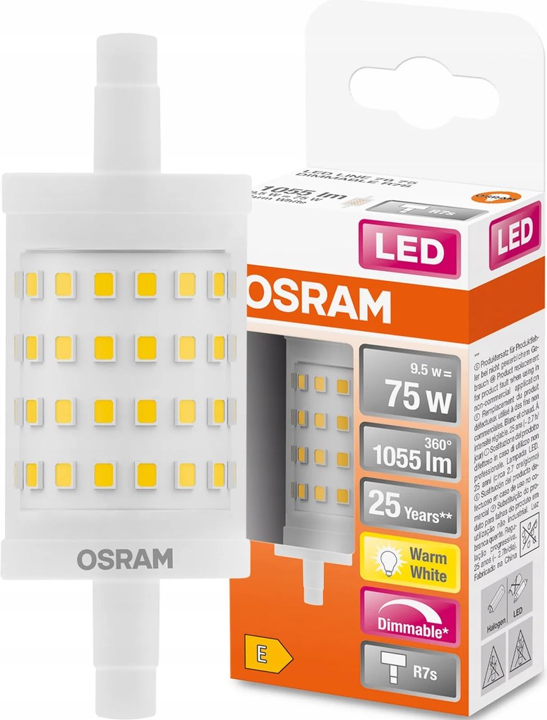 Led izzó R7s 78mm 9,5W 2700K Tompítható Osram