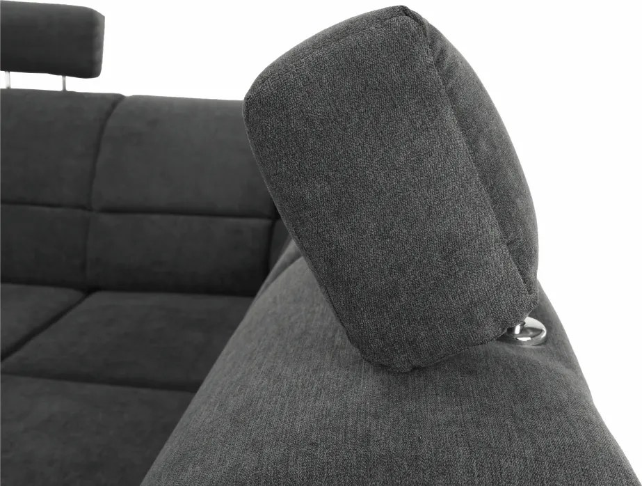 Ülőgarnitúra, műbőr fekete/szövet sötétszürke, jobbos, SANTIAGO U