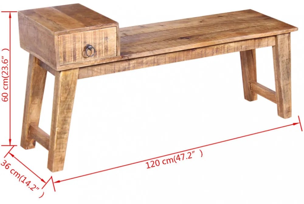 Tömör mangófa pad fiókkal 120x36x60 cm