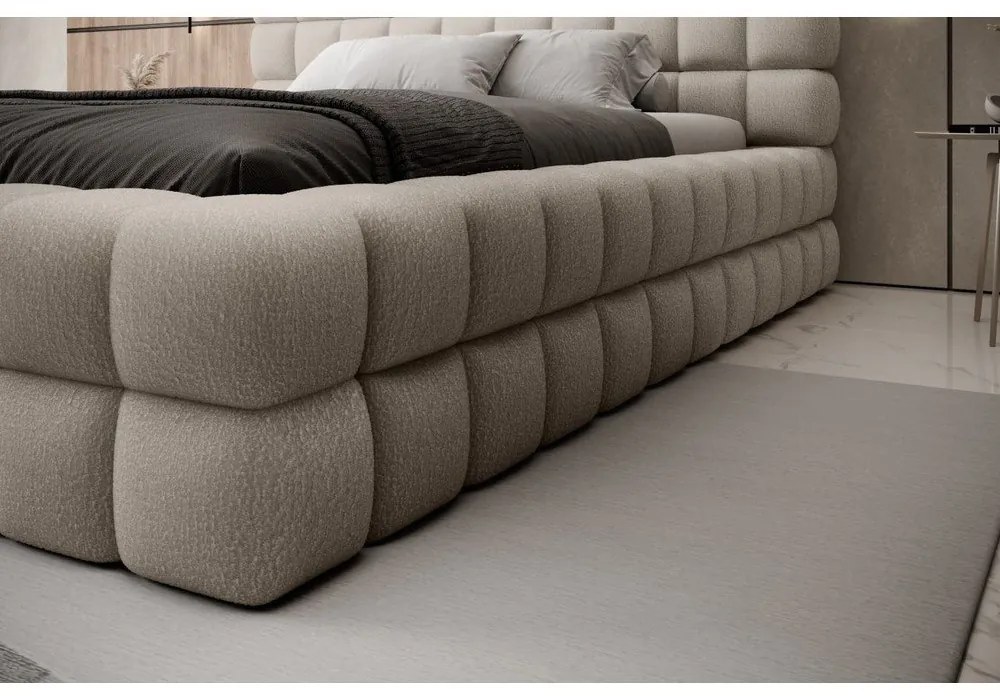 Bézs kárpitozott ágyneműtartós franciaágy ágyráccsal 140x200 cm Dizzle – ELTAP