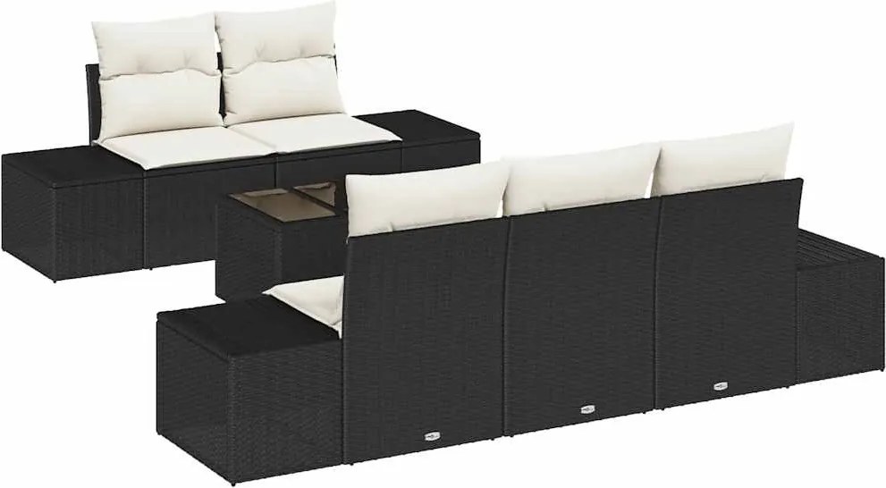 vidaXL Kerti Kanapé Szett párnával 6 pcs Fekete és Krém polirattan