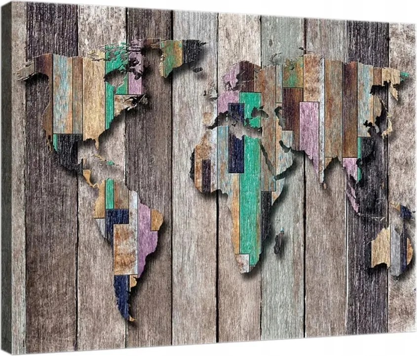 Vászonkép 60x40 Világtérkép fa rusztikus vintage textúra utazás Öko stílus