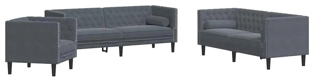 Kanapé Szett 3 pcs Sötétszürke Bársony