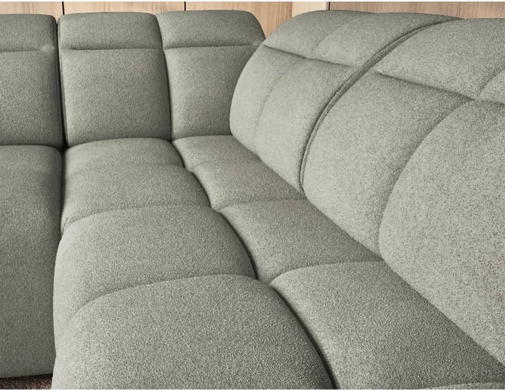 Szürkészöld buklé kinyitható-tárolóhelyes sarokkanapé (jobb oldali-L alakú) Falconn – ELTAP