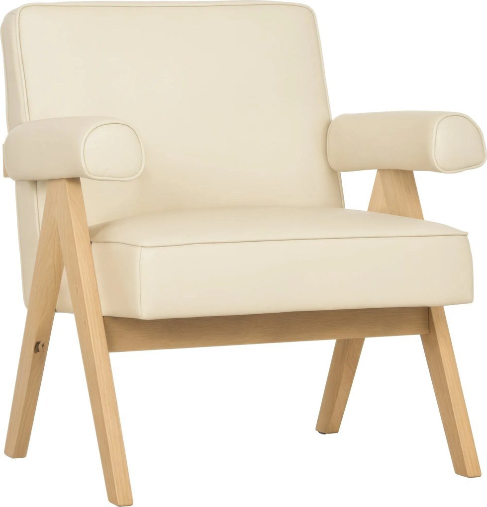 HOMCOM Nordic Fotelek Krém PU Kárpitozással és Gumi Fa Támasszal - Teherbírás 120kg | Aosom