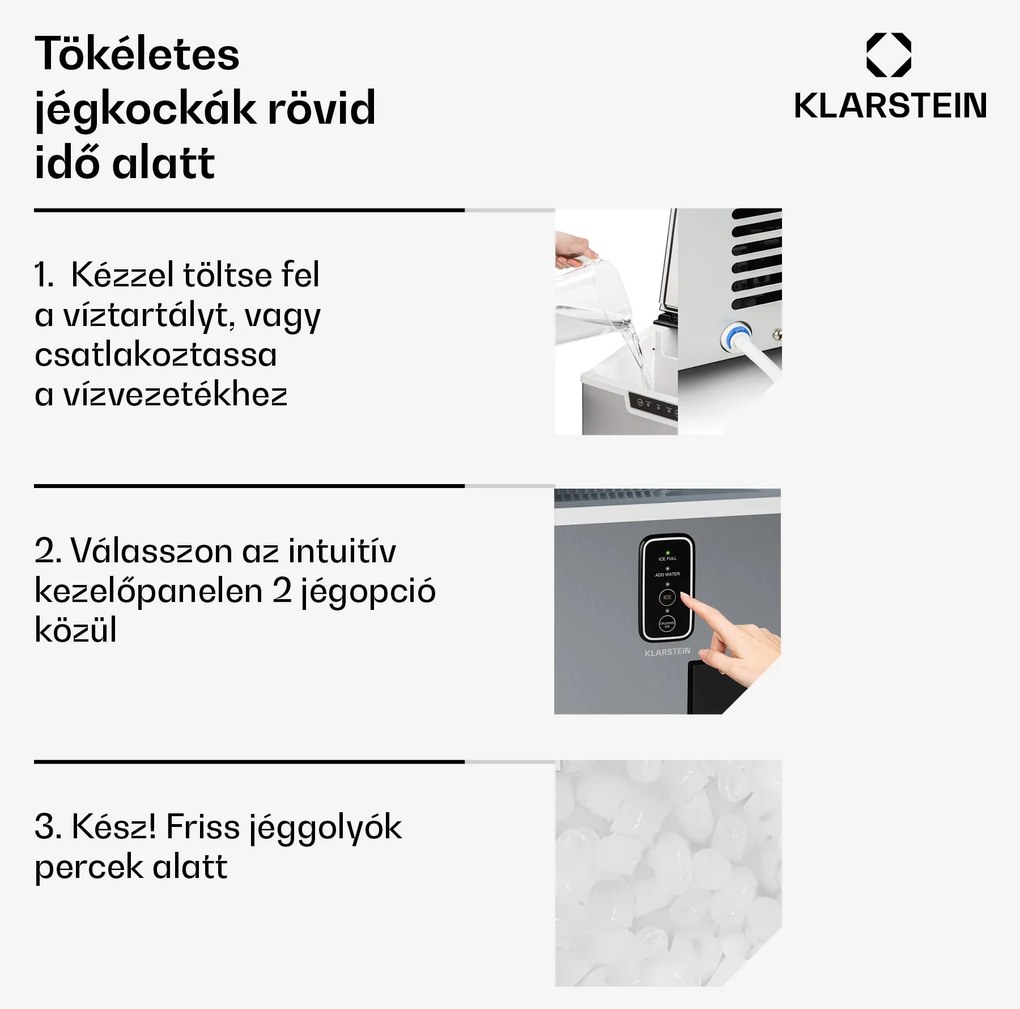 Klarstein Bullet Ice jégkészítő, 15 kg jég naponta, Bullet & zúzott jég, Rozsdamentes acél