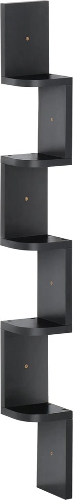 HOMCOM 5-tiers Zik-zak Függő Sarokpolc 120 cm Magas Fekete Fa | Aosom