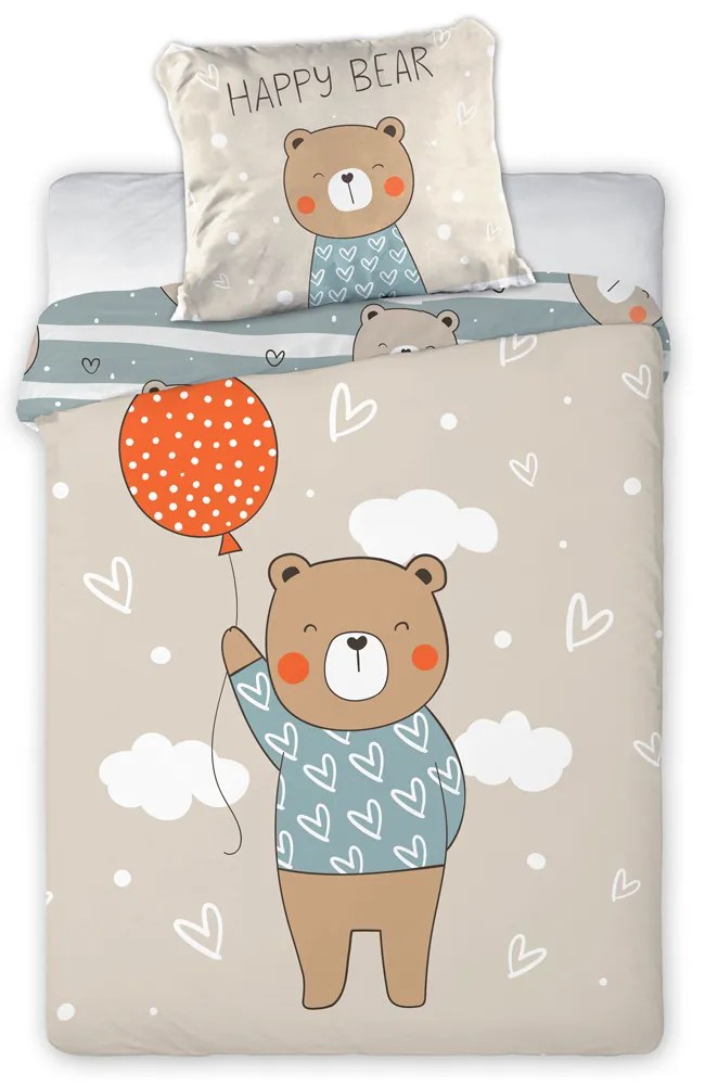Gyerek pamut ágynemű Happy BEAR 100x135cm