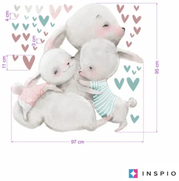 INSPIO Nyuszi család matrica szívecskékkel