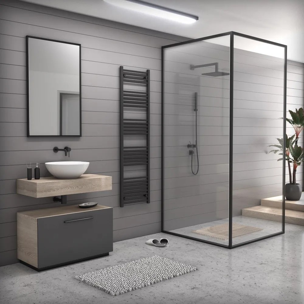 Fekete 500x1800mm törölközőszárítós fürdőszobai radiátor Welland Lux | Készletről | Gyors kiszállítással