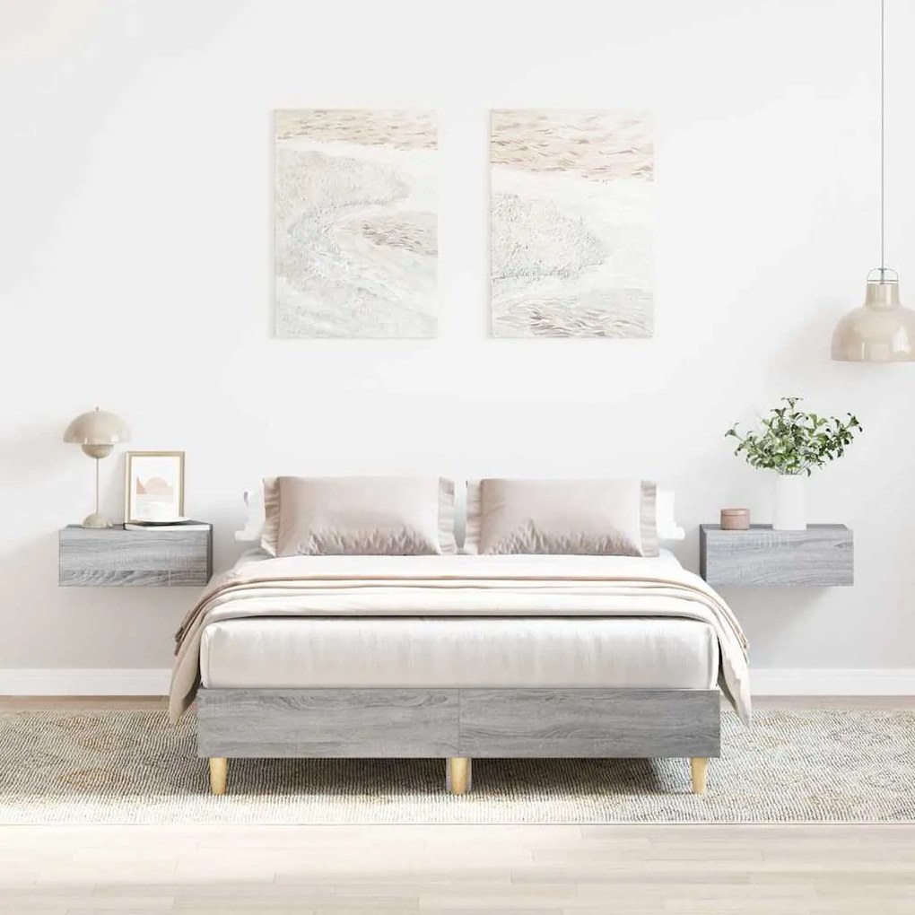 sonoma tölgyszínű szerelt fa ágykeret matrac nélkül 140x190 cm
