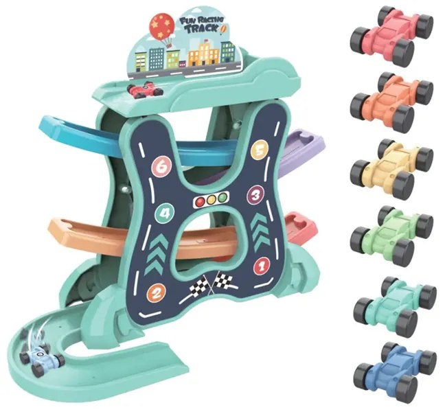 KidsToys Játék billenő autópálya készlet 6 db autóval, 3 éves kortól