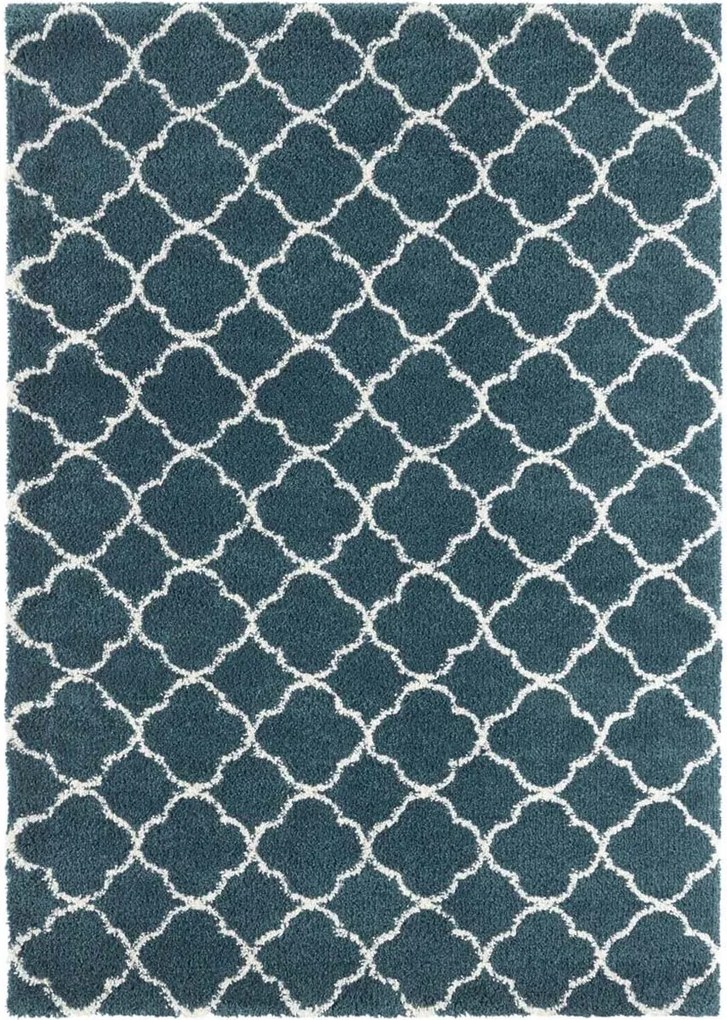 Türkiz krémszínű vastag shaggy szőnyeg nappaliba,marokkó mintás 200x290cm