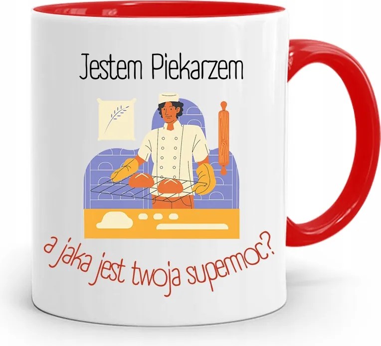 Piros Bögre Péknek Pék Vagyok, fényképes nyomattal