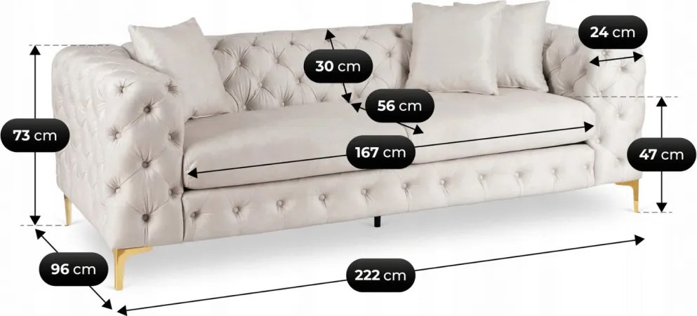 Sofa SORRENTO 3S Trzyosobowa Kremowa Welurowa