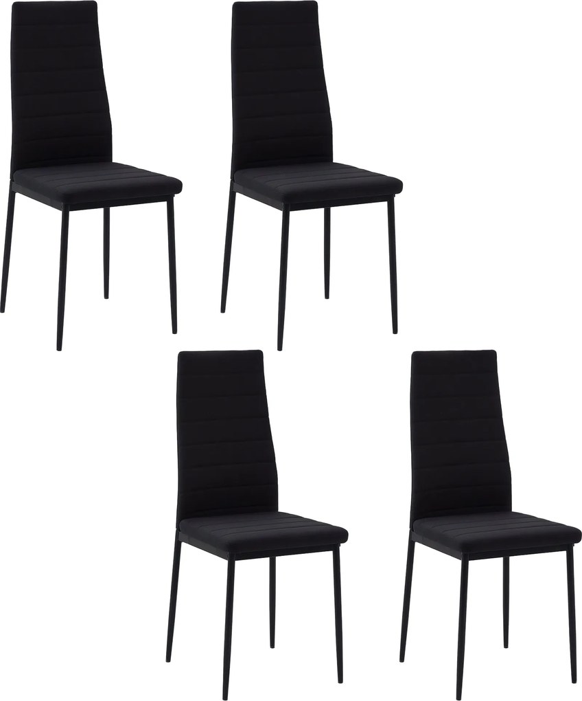 HOMCOM 4 db Kárpitozott Étkezőszék Vászon Anyagból, Magas Hátú és Fém Lábas, 120 kg Teherbírású, 41x50x97 cm, Fekete | Aosom