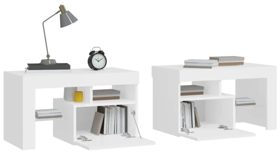 2 db fehér színű LED-lámpás éjjeliszekrény 70x36,5x40 cm
