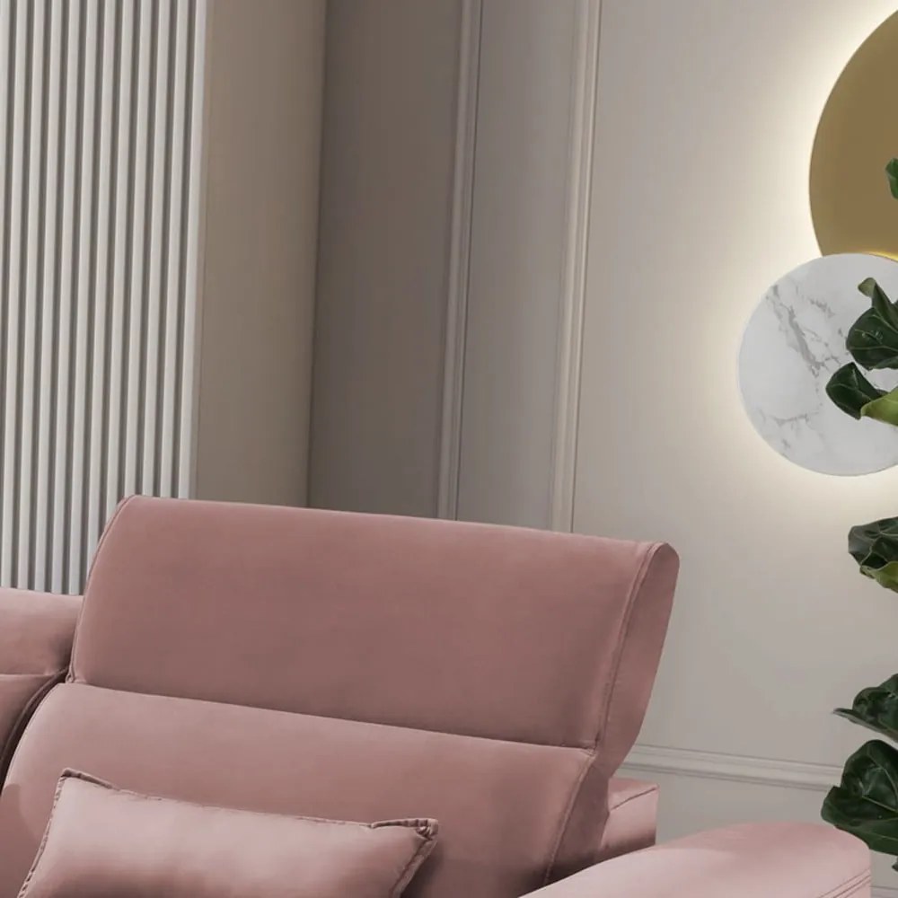 Rózsaszín bársony kinyitható-tárolóhelyes sarokkanapé (bal oldali-heverő résszel) Foble – ELTAP