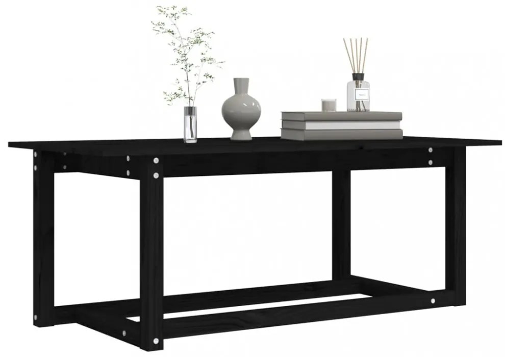 fekete tömör fenyőfa dohányzóasztal 110 x 55 x 45 cm