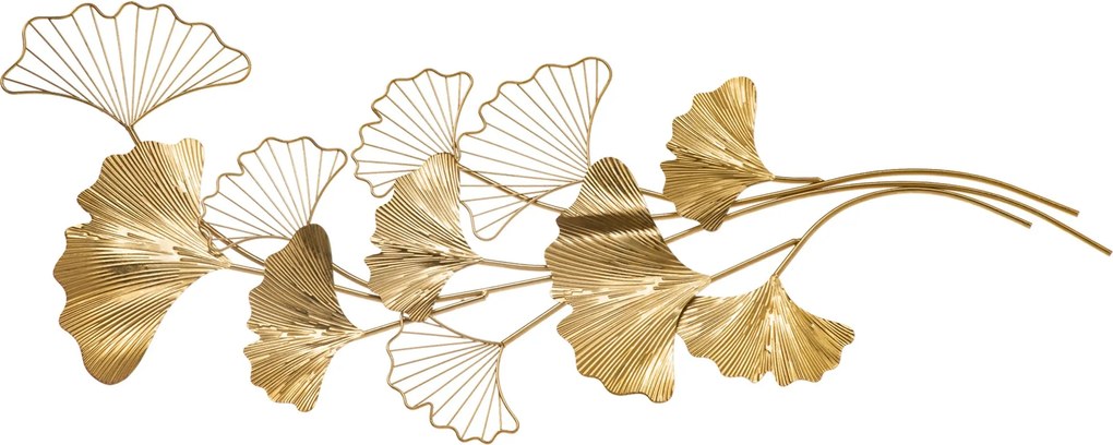 HOMCOM 3D Fém Fali Dekoráció, Arany Fali Művészet Ginkgo Levéllel 138x70cm | Aosom