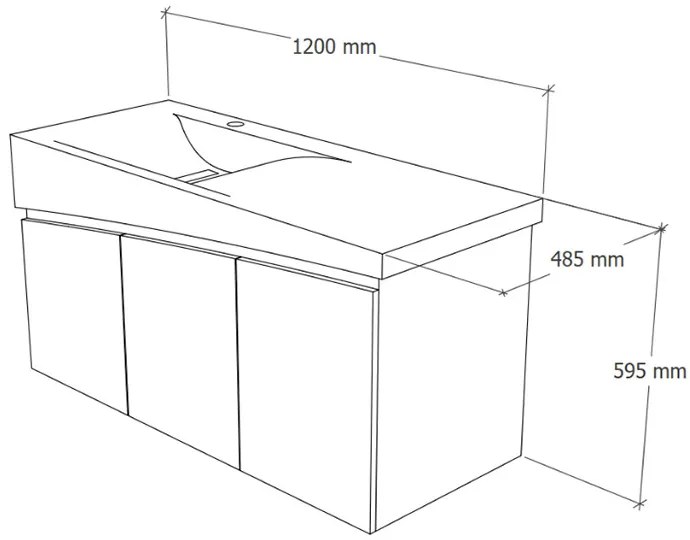 TMP SMYRNA 120 - FEKETE - fali fürdőszobabútor - Akrivit öntött műmárvány mosdóval - 120 x 48,5 cm