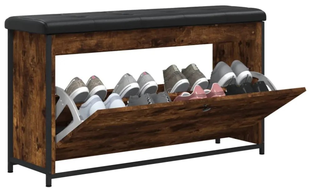 füstös tölgy színű cipőpad lehajtható fiókkal 102x32x56 cm