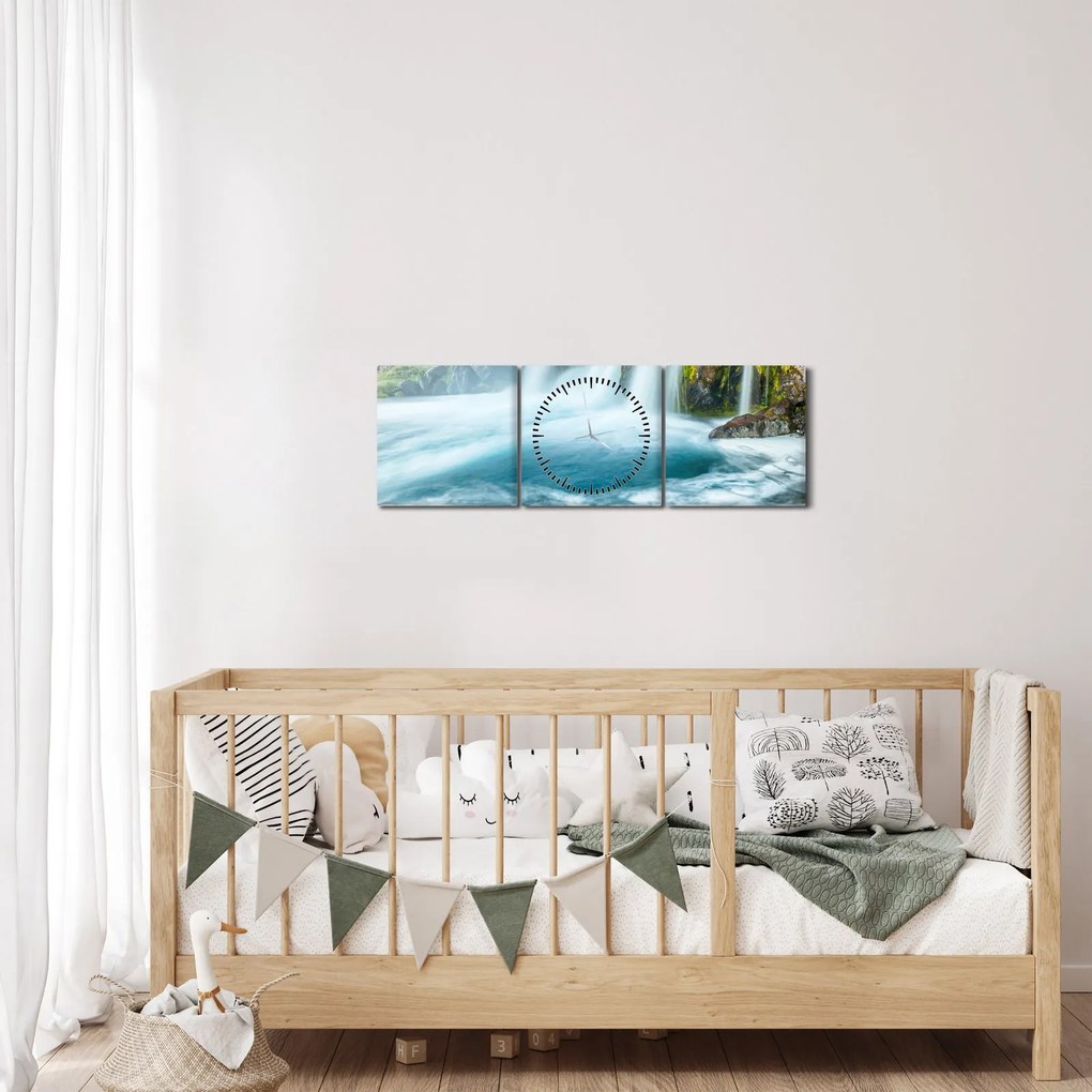 Kép - sziklák és a vízesés (órával) (90x30 cm)
