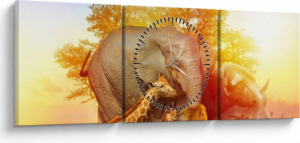 Afrikai állatok képe (órával) (90x30 cm)