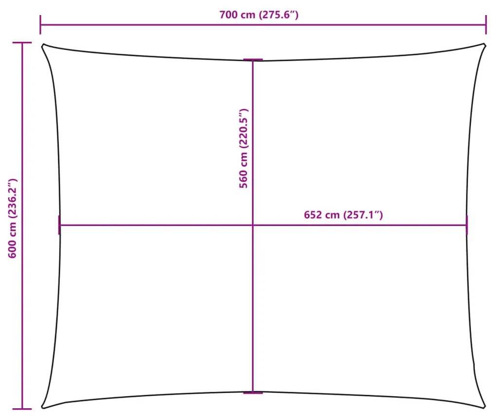 fehér téglalap alakú oxford-szövet napvitorla 6 x 7 m