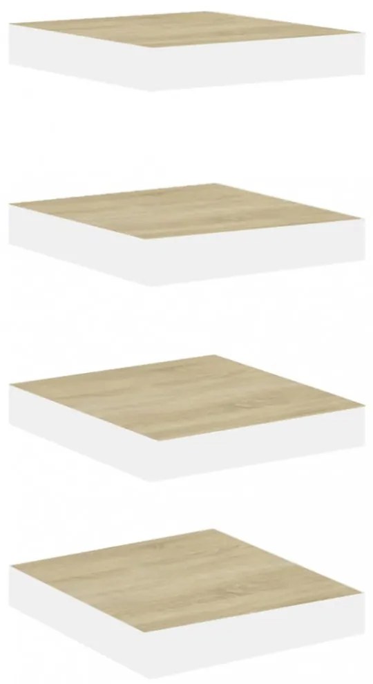 4 db tölgyszínű és fehér MDF lebegő fali polc 23x23,5x3,8 cm