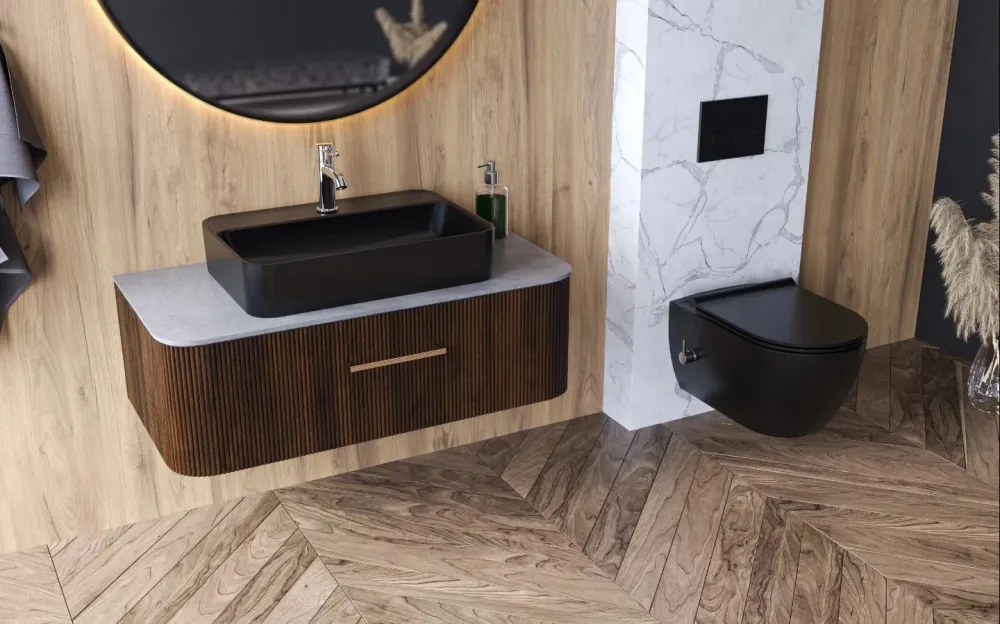 CeraStyle CITY fali WC - MATT FEKETE - BEÉPÍTETT bidé funkcióval - perem nélküli - 53 cm