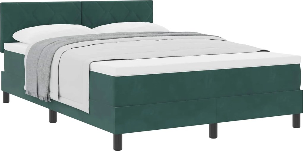vidaXL Boxrugós ágy matracmal Sötétzöld 140 x 190 cm Bársony