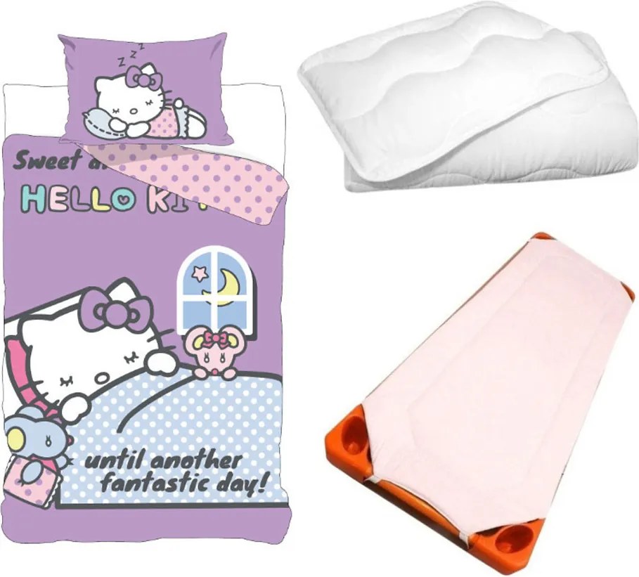 Hello Kitty Another Day gyerek, ovis ágyneműhuzat, derékalj és paplan/párna szett 100x135 cm