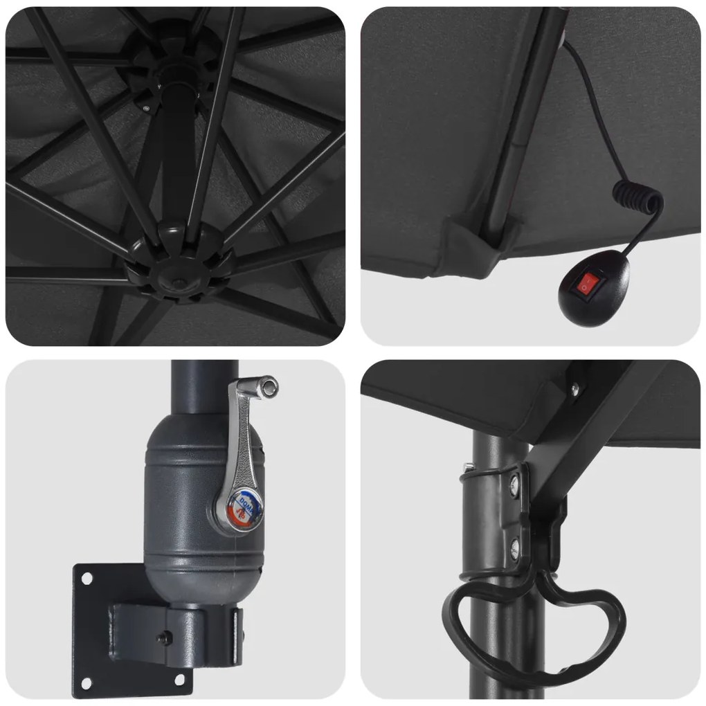Fali napernyő LED-del Antracit 248 cm